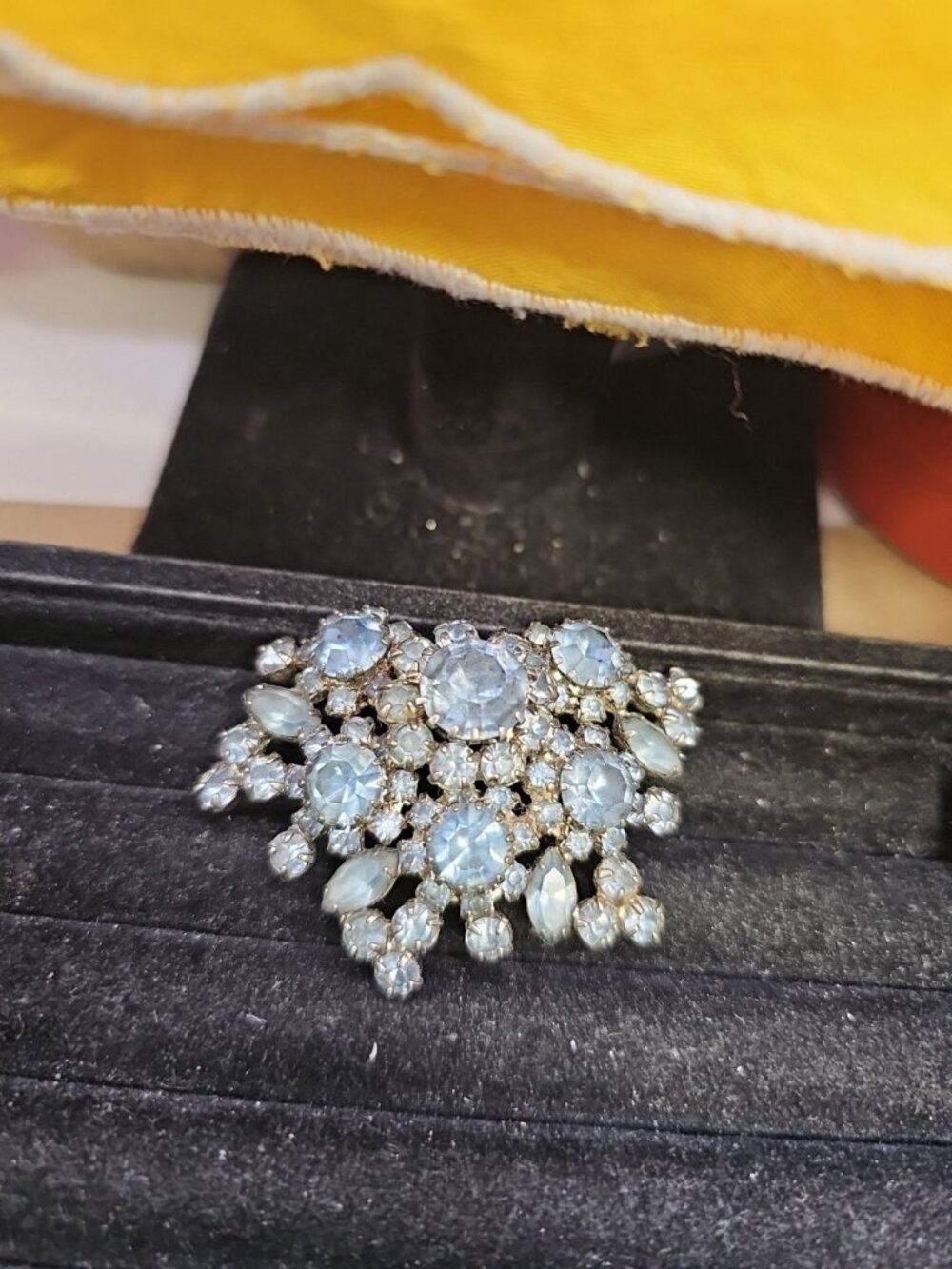Brooch/pin silvertone Blue Rhinestones Needs Cleaning 2.25" Inches Wide 1.5"...